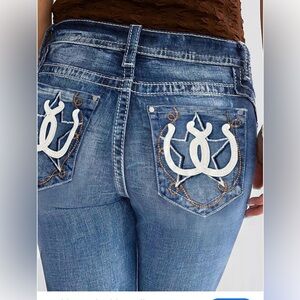 NWOT Emmiol Flare Leg Women XL Fancy Pockets Stretch Jeans Western Grunge Punk